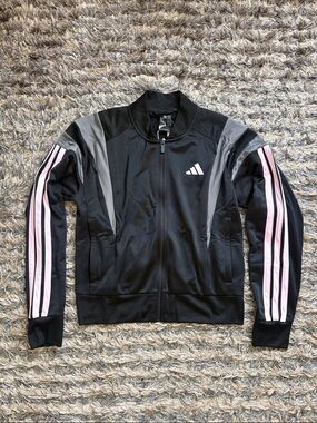 New! adidas Black Track Jacket with Pink Sleeve Stripes Size S